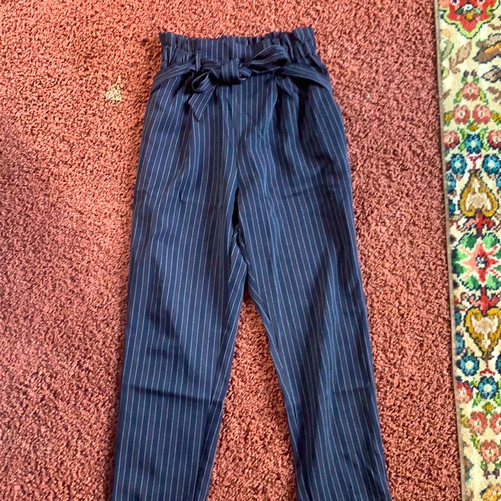 Sienna Sky striped navy paper bag pants
